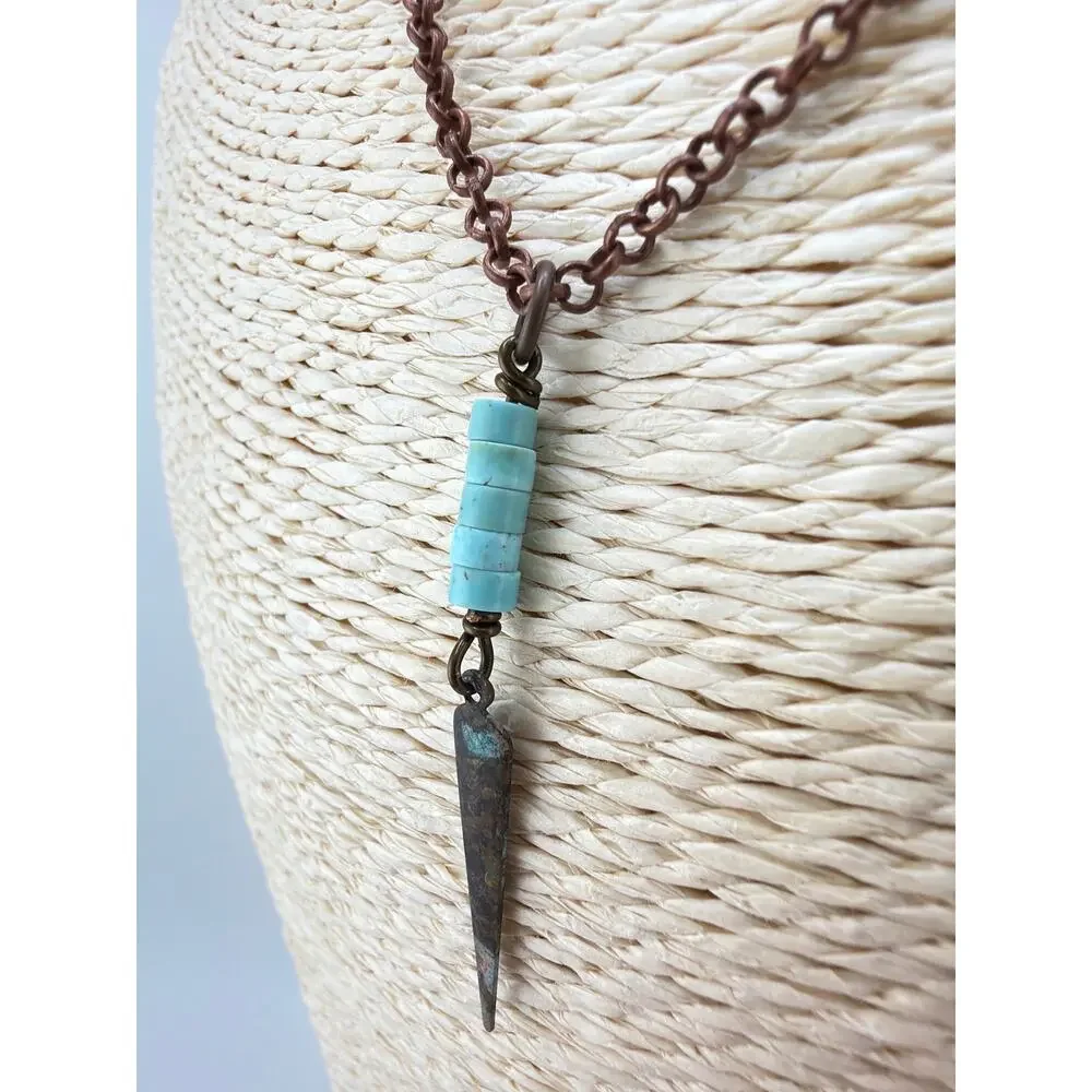 Handcrafted Artisan Made Bohemian Turquoise Spike Dagger Pendant Necklace